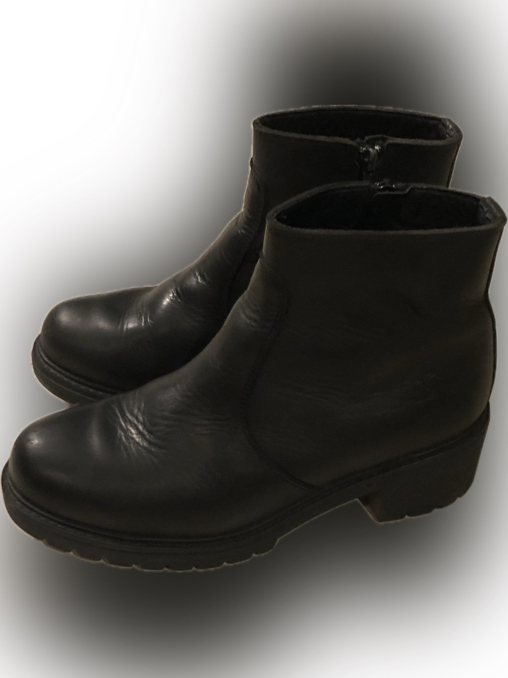 Women's Black Leather Ankle Booties with Side Zip